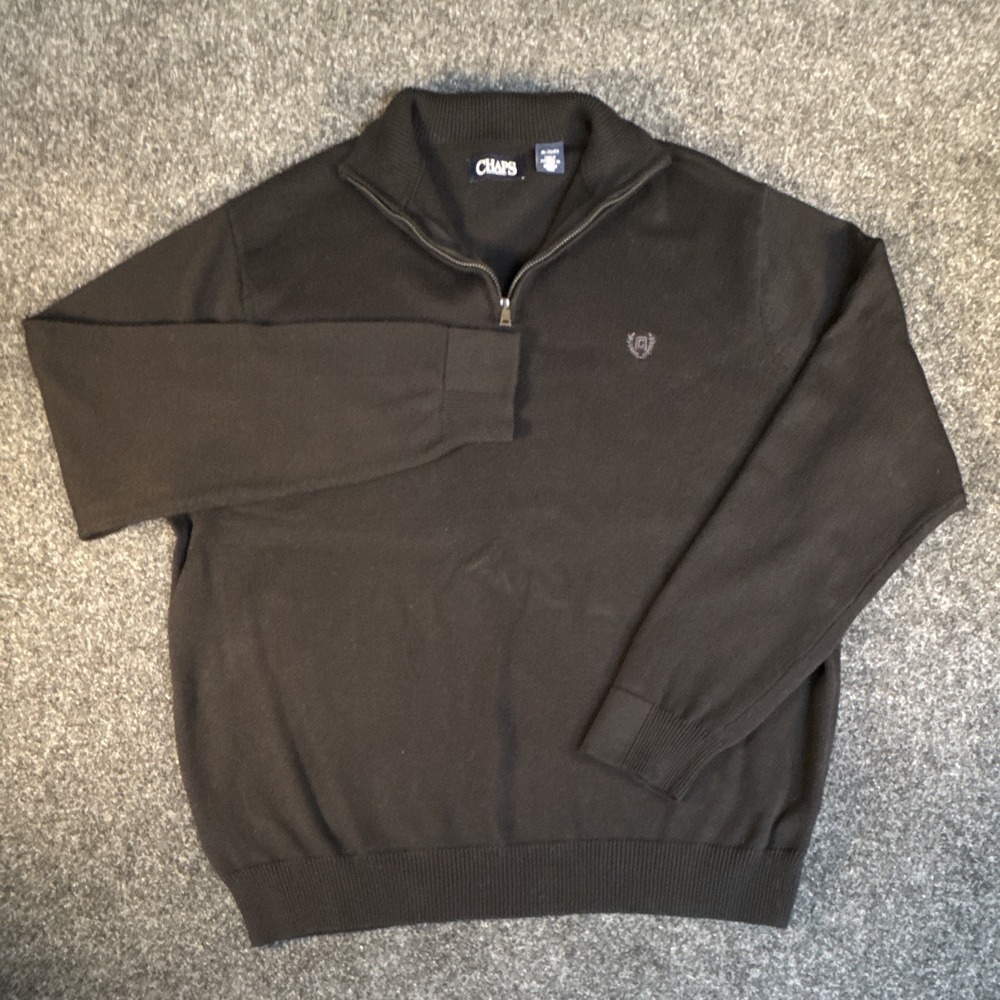 Chaps Ralph Lauren Men's Sweater, XL, 1/4 Zip, Black, Cotton (1304)